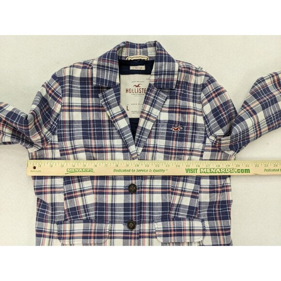 Hollister Women's Blazer Size L Blue Plaid 3/4 Sleeve Preppy - Picture 8 of 13